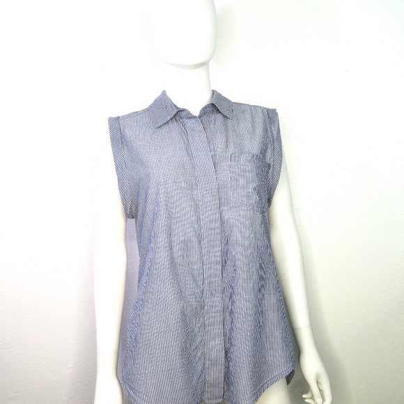 Sam Edelman Stripped Split Back Button Up Shirt L - Picture 1 of 4
